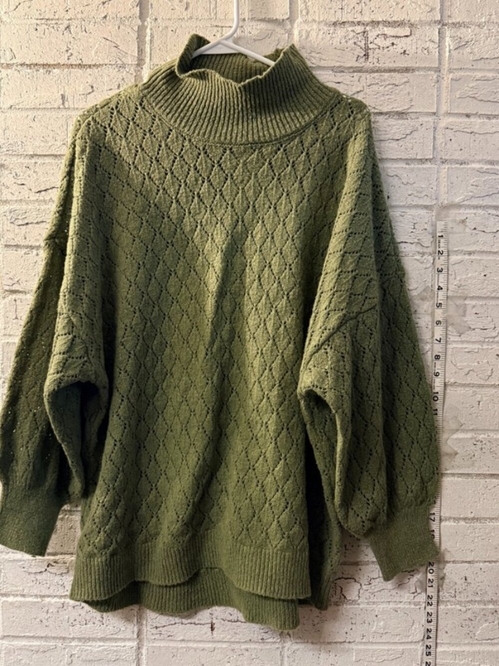 Wonderly Womens M Olive Green Pointelle Mock Neck Oversized Sweater NWT